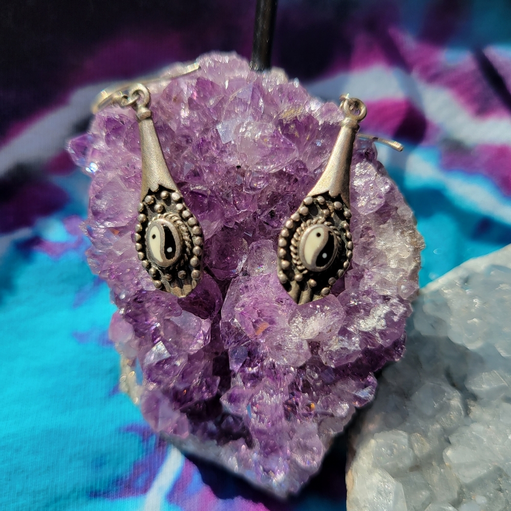 Sterling Silver earrings with enamel Yin Yang symbol.